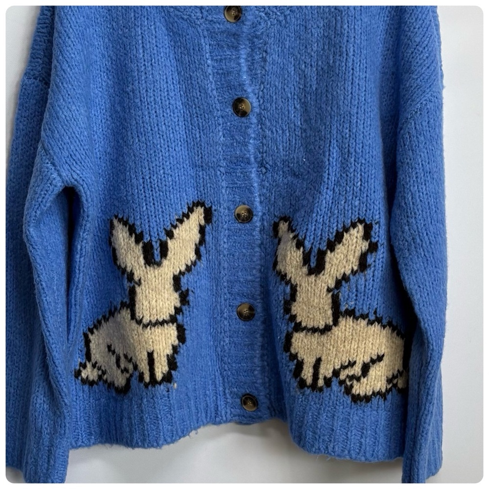 NWT Anthropologie Maeve Bunny Slope Cardigan front buttons Sweater in Blue, L - Picture 13 of 13